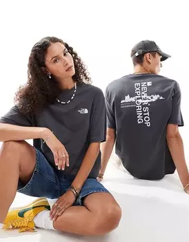 Серая футболка оверсайз с принтом на спине The North Face Digital Mountain