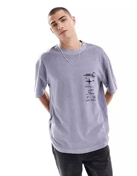 Серая футболка оверсайз с принтом спереди ASOS DESIGN, плотность 220 г/м