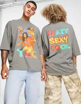 Серая футболка оверсайз с принтом TLC ASOS DESIGN