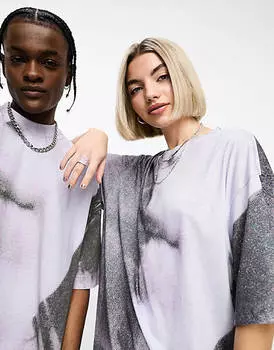 Серая футболка оверсайз с принтом унисекс COLLUSION