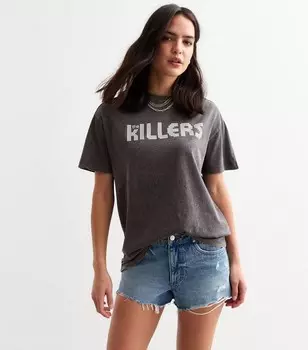 Серая футболка оверсайз The Killers Acid Wash New Look, темно-серый