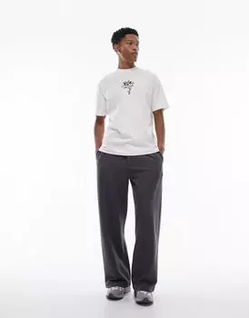 Серая футболка оверсайз Topman с цветочной вышивкой-тату