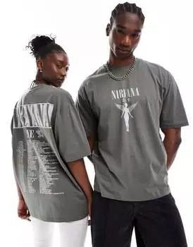 Серая футболка оверсайз унисекс ASOS DESIGN с лицензионным изображением группы Nirvana