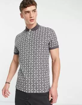 Серая футболка-поло из ткани с геопринтом ASOS DESIGN