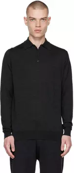 Серая футболка-поло из тонкой мериносовой шерсти Sunspel