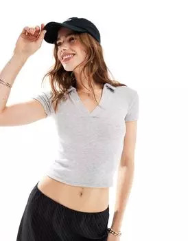 Серая футболка-поло Pull&Bear