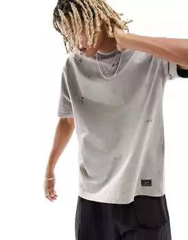 Серая футболка с эффектом потертости Pull&Bear