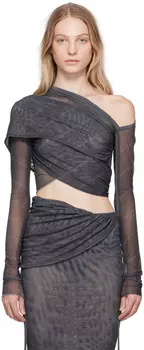 Серая футболка с длинным рукавом и логотипом с запахом Jade Cropper