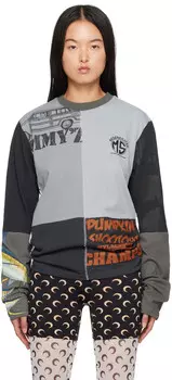 Серая футболка с длинным рукавом и принтом из переработанного материала Marine Serre