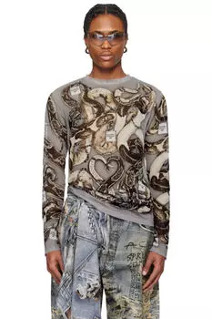 Серая футболка с длинным рукавом и принтом Acne Studios