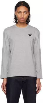 Серая футболка с длинным рукавом с сердечками Comme des Garons Play