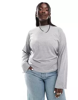 Серая футболка с длинными рукавами и корсетом ASOS DESIGN Curve