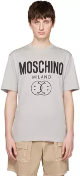 Серая футболка с двумя смайликами Moschino