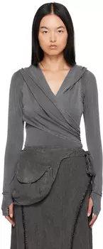 Серая футболка с капюшоном и длинным рукавом HYEIN SEO