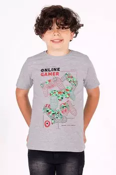 Серая футболка с круглым вырезом для мальчиков с принтом «Игровая рука» Zepkids