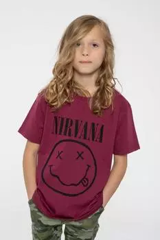 Серая футболка с логотипом Smiley Band Nirvana, красный