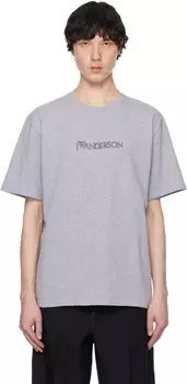 Серая футболка с вышитым логотипом JW Anderson