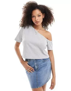 Серая футболка свободного кроя с открытыми плечами ASOS DESIGN