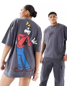 Серая футболка унисекс свободного кроя с яркими принтами ASOS Disney