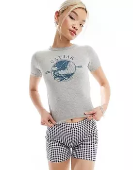 Серая футболка узкого кроя Daisy Street с винтажной графикой