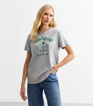 Серая хлопковая футболка Palm Springs New Look, серый