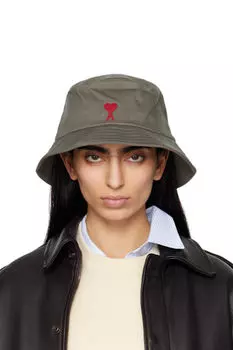 Серая хлопковая панама с вышивкой Ami de Coeur AMI Paris