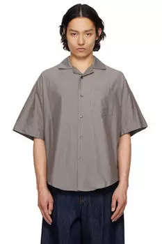 Серая хлопковая рубашка свободного кроя с коротким рукавом AMI Paris