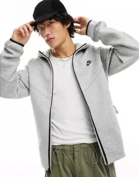 Серая худи на молнии во всю длину Nike Tech Fleece
