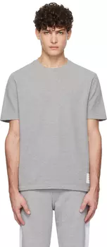 Серая классическая футболка в полоску из пике Thom Browne