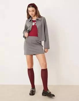 Серая кордовая мини-юбка с ламбрекеном ASOS DEISGN ASOS DESIGN