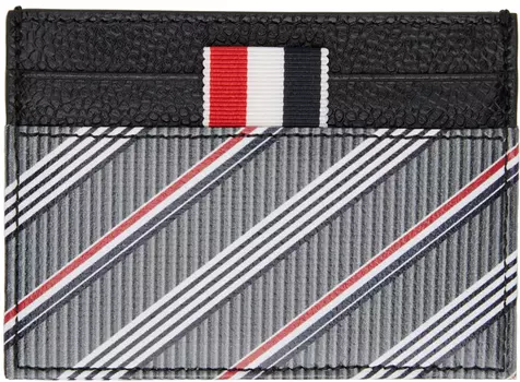 Серая кожаная одинарная визитница Thom Browne