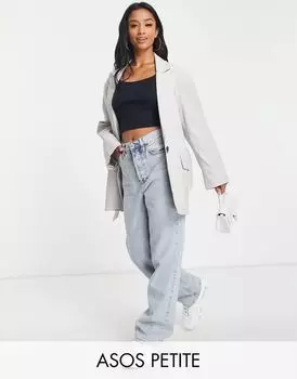 Серая куртка из искусственной кожи с дедушкиным воротником ASOS DESIGN Petite