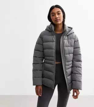 Серая куртка-пуховик с капюшоном New Look, серый