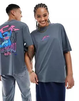 Серая лицензионная футболка унисекс ASOS DESIGN Disney в стиле оверсайз с принтом Stitch