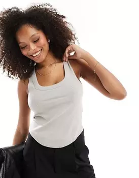 Серая майка ASOS DESIGN – с широкой окантовкой, овальным вырезом и корсетным подолом