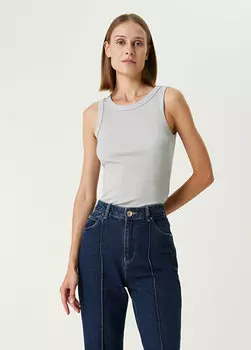 Серая майка в рубчик с круглым вырезом Beymen