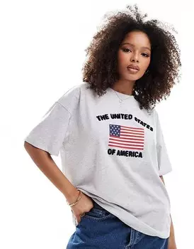Серая меланжевая футболка оверсайз с изображением флага США ASOS DESIGN