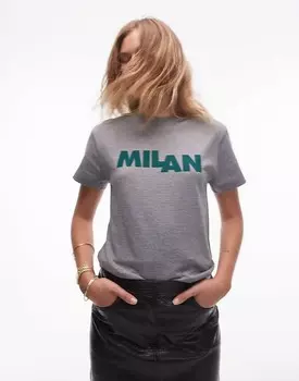 Серая меланжевая футболка оверсайз Topshop с надписью «Милан»
