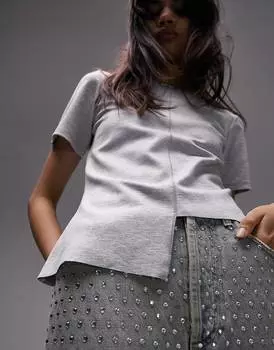 Серая меланжевая футболка премиум-класса со ступенчатым подолом Topshop