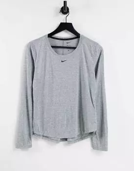Серая меланжевая футболка с длинным рукавом Nike Training One Dri-Fit