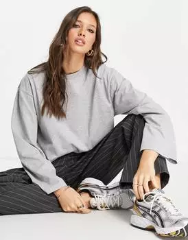 Серая меланжевая футболка с длинными рукавами и широкими рукавами ASOS DESIGN