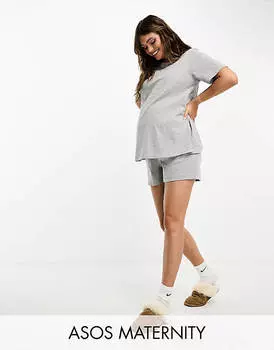 Серая меланжевая хлопковая пижама Mix & Match ASOS DESIGN Maternity