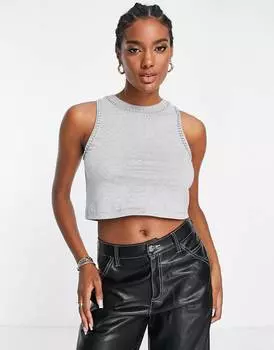 Серая меланжевая майка ASOS DESIGN со стразами на горловине и проймах ASOS DESIGN