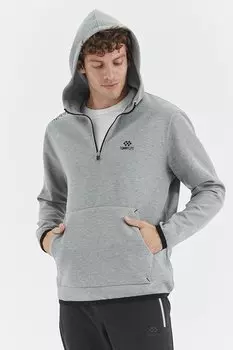 Серая меланжевая мужская толстовка удобного кроя с капюшоном и карманом на половинной молнии TOMMYLIFE, серый