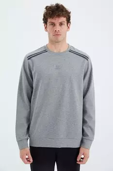 Серая меланжевая мужская толстовка удобного кроя с круглым вырезом и полоской на плечах TOMMYLIFE, серый
