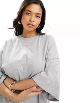 Серая меланжевая объемная футболка премиум-класса ASOS Curve