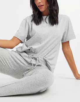 Серая меланжевая трикотажная пижамная футболка ASOS DESIGN mix & match