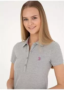 Серая меланжевая женская футболка-поло приталенного кроя GTP-IY24 U.S. Polo Assn., серый меланж