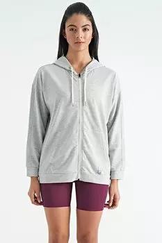 Серая меланжевая женская толстовка оверсайз с капюшоном и молнией спереди Veryperi