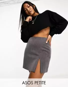 Серая мини-юбка с чистым разрезом ASOS DESIGN Petite